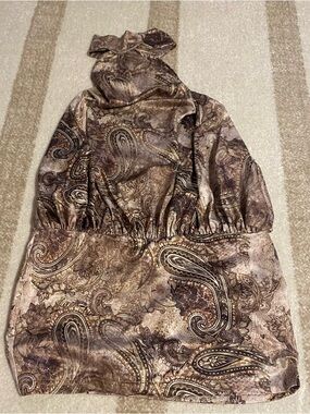 SHEIN Brown Paisley Backless Satin Dress